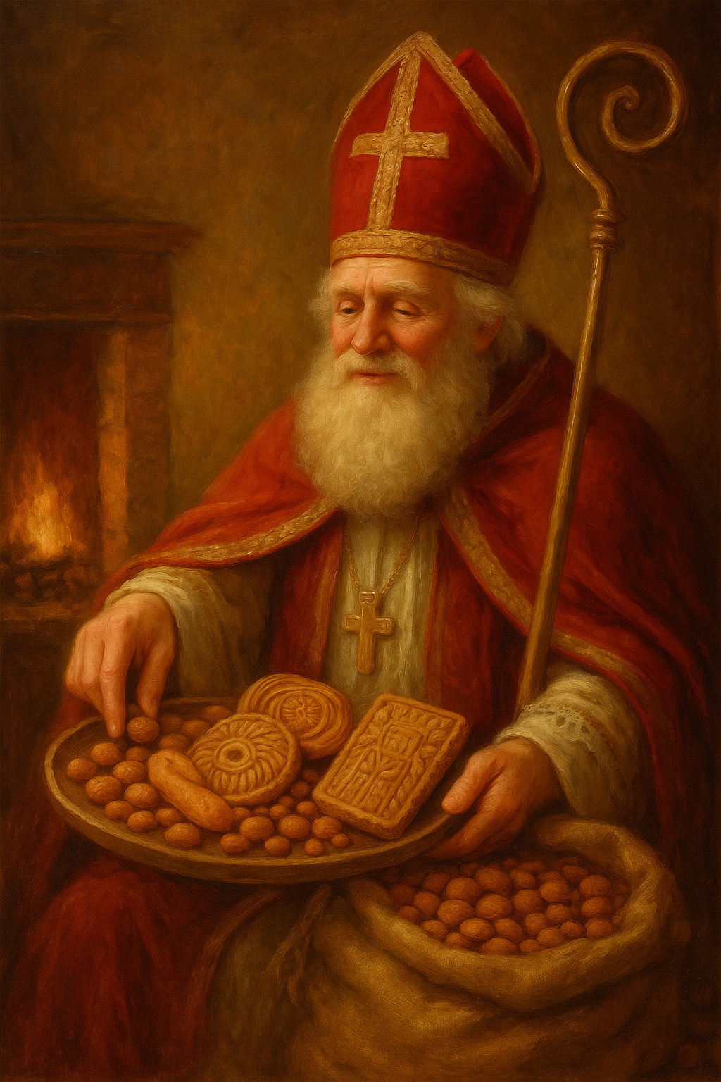 Sinterklaas met pepernoten en speculaas.